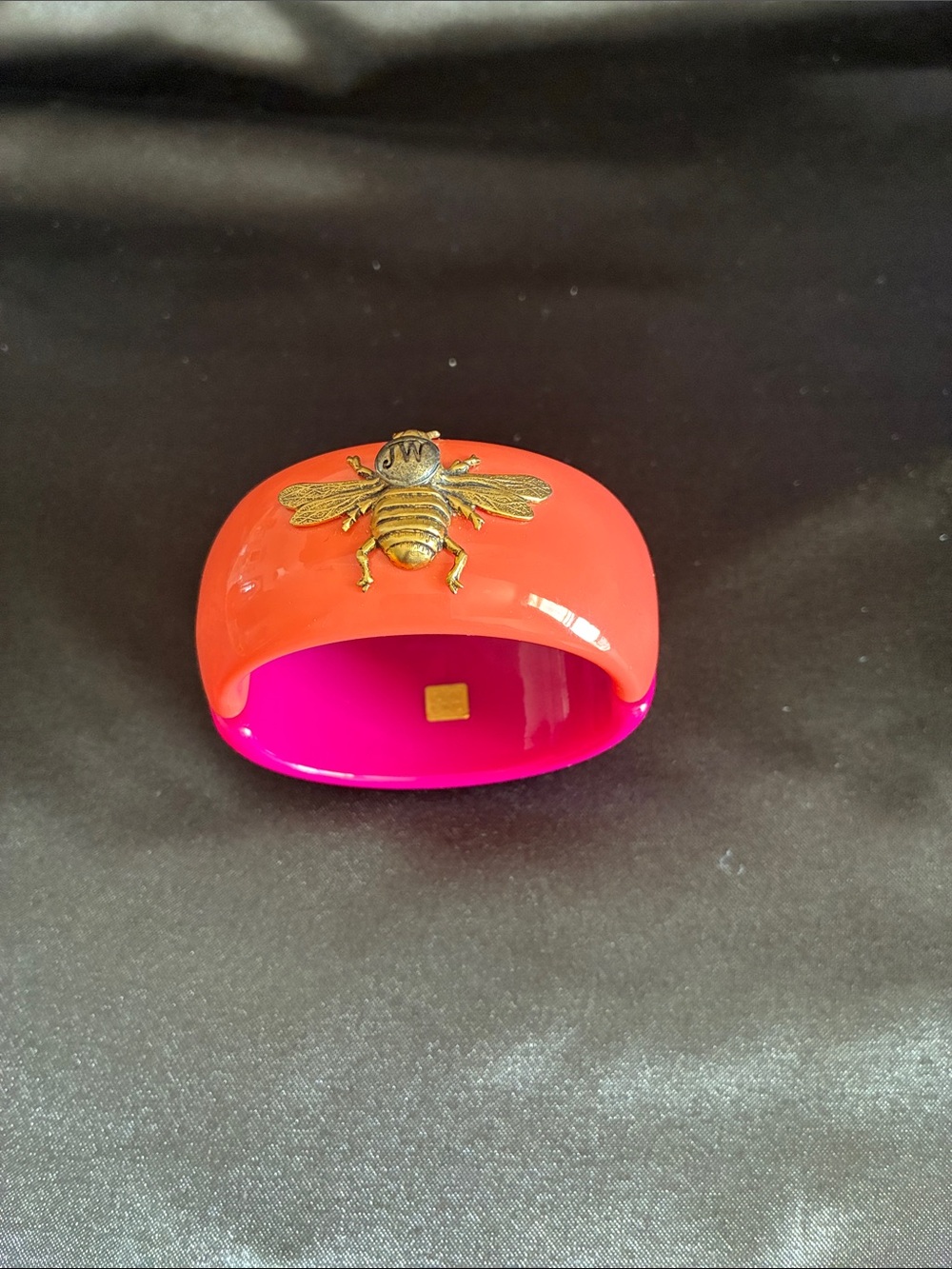 Coral and Hot Pink Resin Bee Bangle Bracelet - Picture 2 of 4
